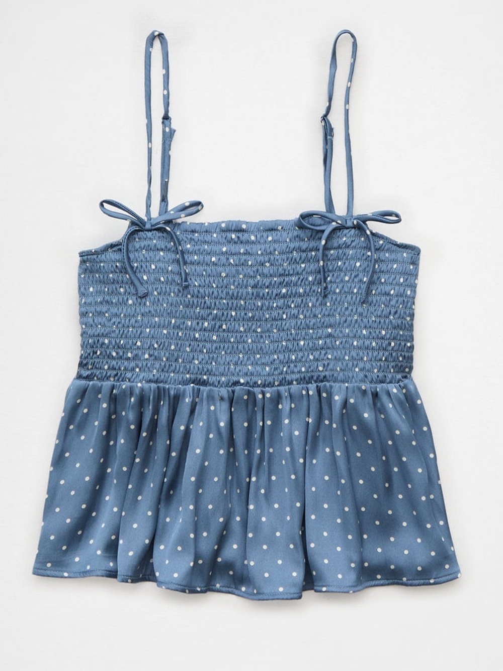 American Eagle Outfitters Blue Polka-Dot babydoll satin top